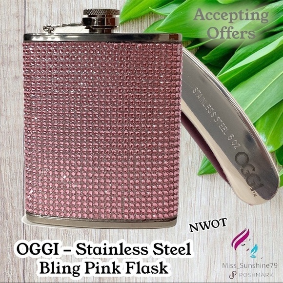 OGGI NWOT - Stainless steel 6oz FLASK bling pink sparkle girly girl style - Picture 9 of 9